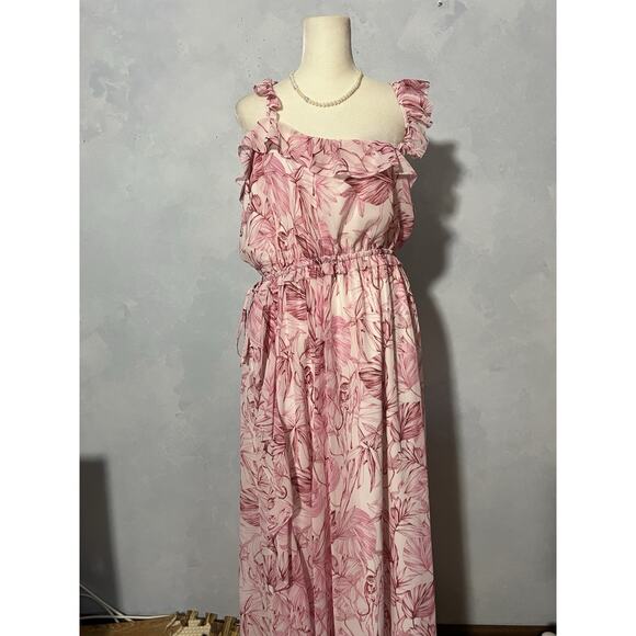 Anthropologie Gal Meets Glam Dress Pink Floral Size 10 Racerback Straps Ruffle - Picture 4 of 13